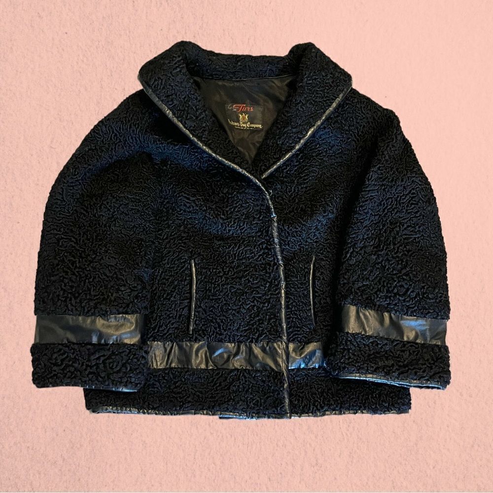 Vintage 1960s Hudson Bay black Persian lamb wool coat leather accents - Picture 14 of 16